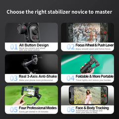 Selfie Stick Handheld Gimbal Stabiliser for Smartphone with Fill Light for iPhone Android Face Tracking Tik tok