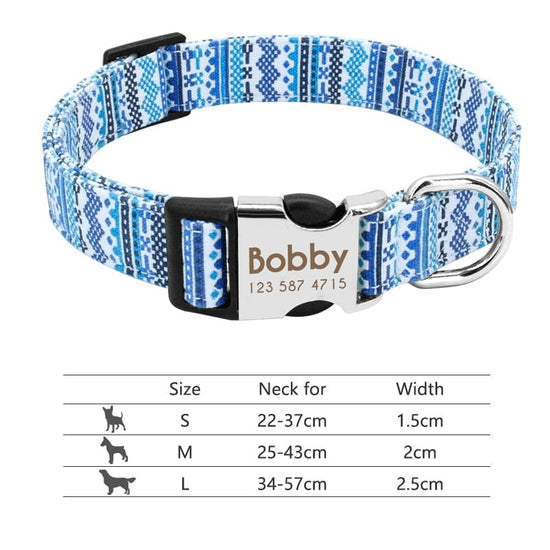 Customized Printed Pet Collar Nylon Dog Collar Personalized Free Engraved Puppy ID Name Collar for Small Medium Large Dogs Pug - Wowza