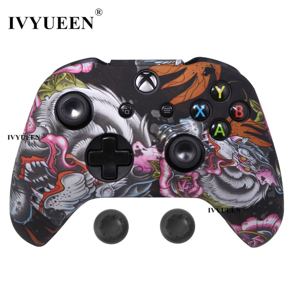 IVYUEEN Silicone Protective Skin Case for XBox One X S Controller Protector Water Transfer Printing Camouflage Cover Grips Caps