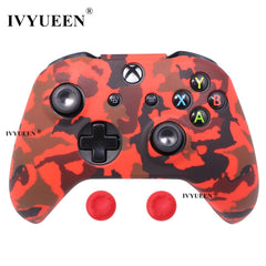 IVYUEEN Silicone Protective Skin Case for XBox One X S Controller Protector Water Transfer Printing Camouflage Cover Grips Caps