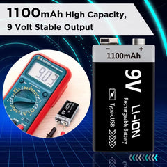 MATOV USB 9V Rechargeable Battery 1100mAh Type-C Rechargeable 6F22 9V Li-ion Battery for RC Helicopeter Model Multimeter Toy