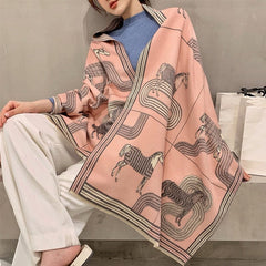 Luxury Winter Cashmere Scarf Women 2023 Design Warm Pashmina Blanket Horse Scarves Female Shawl Wraps Thick Foulard Bufanda