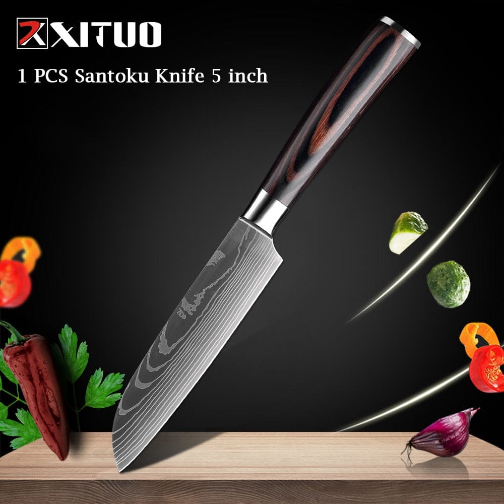 XITUO Chef knife 1-10 Pcs Set Kitchen Knives Laser Damascus Pattern Sharp Japanese Santoku Knife Cleaver Slicing Utility Knife - Wowza