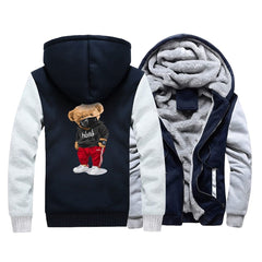 Thick Mens Hoodies Fashion Teddy Bear Printing Male Jacket Hip Hop Brand Outwear Hot Sale Camouflage Sleeve Men's Jacket Casual