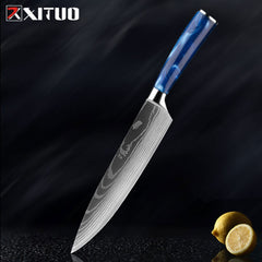 XITUO Kitchen Knife Set Japanese Chef Knives 7CR17 Stainless Steel Damascus Laser Slicing Santoku Cleaver 1-10pc Kitchen Knifes - Wowza