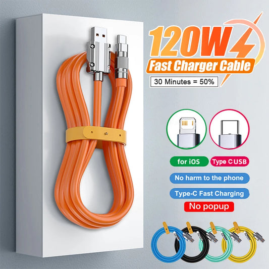 Samsung 120W 6A Super Fast Charge USB C Liquid Silicone Cable For iphone Samsung Quick Charger Type-C Data Wire