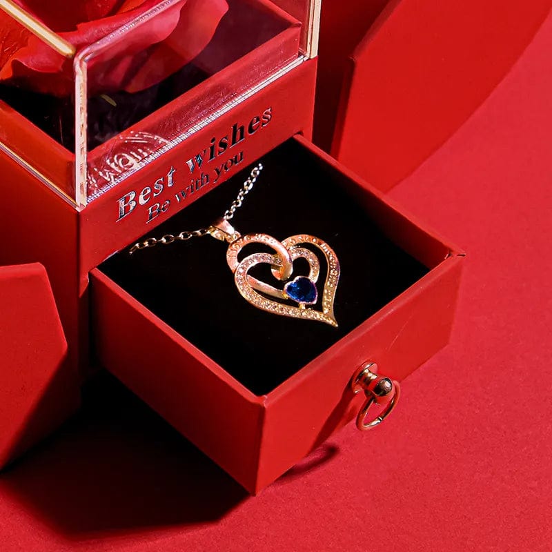 Gift for Women Eternal Rose Apple Gift Box /w Crystal Heart Necklace Love Soap Flower Jewelry Box for Valentine Wedding Birthday