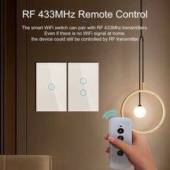 Smart Wifi Touch Light Switch No Neutral Wire Required Smart Home. 1/2/3 Gang Light Switch 220V Support Alexa Tuya App 433RF Remote