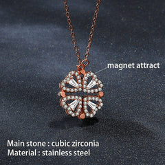 SINLEERY Unusual together 4 crystal heart flower pendant stainless steel necklace gold silver color chain XL333 ZD1 SSK