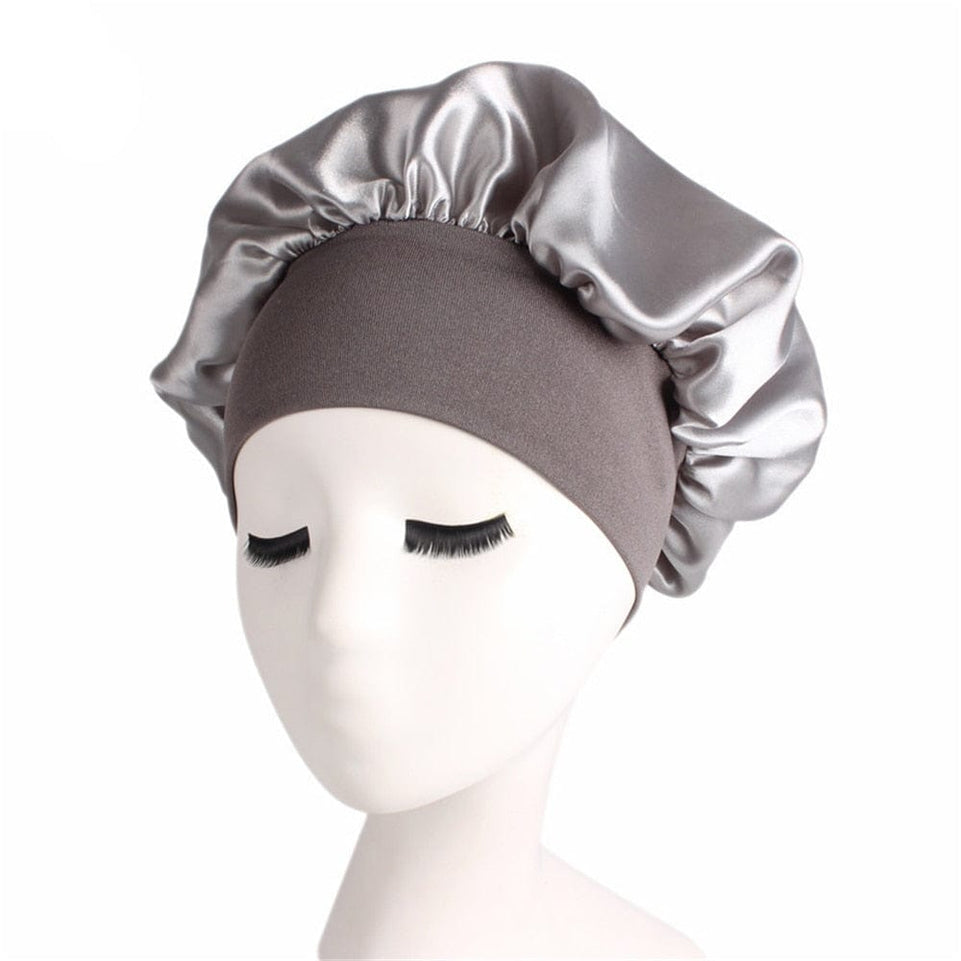 Newly Women's Satin Solid Sleeping Hat Night  Hair Care Bonnet Nightcap For Women Men Unisex Cap