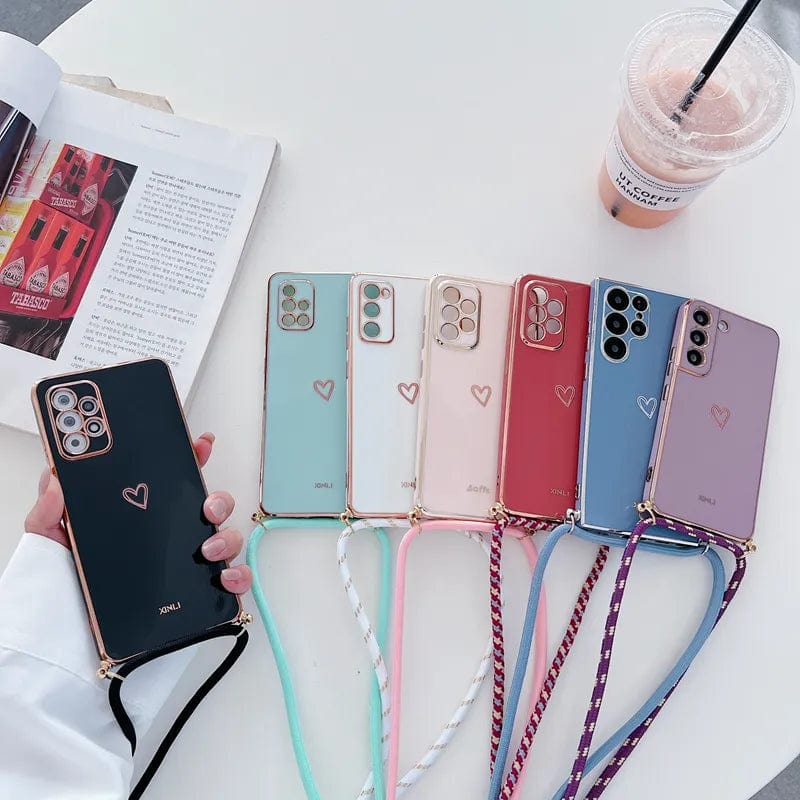 Love Heart Crossbody Lanyard Strap Phone Case For Samsung Galaxy S21 S20 S22 S23 S10 S9 S8 Note 10 20 Plus Ultra S20 Fe Cover