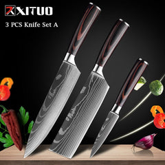 XITUO Chef knife 1-10 Pcs Set Kitchen Knives Laser Damascus Pattern Sharp Japanese Santoku Knife Cleaver Slicing Utility Knife - Wowza