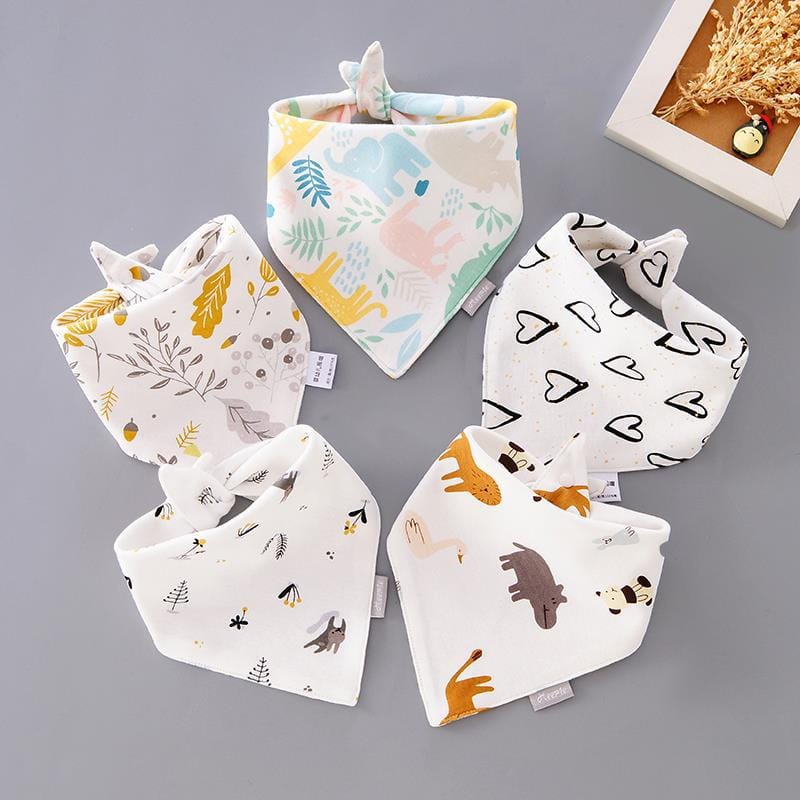 5Pcs/Set Baby Bibs Triangle Double Cotton Bandana Bibs Baby Boys Girls Babador Feeding Smock Infant Burp Cloth Baby Saliva Towel