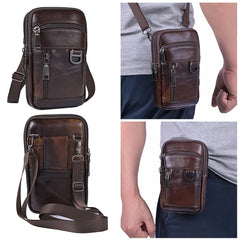 Vintage Men Cowhide Leather Shoulder Crossbody Bag Waist Fanny Pack Male Belt Bum Bag For Travel Casual Phone Messenger Handbags