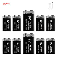 MATOV USB 9V Rechargeable Battery 1100mAh Type-C Rechargeable 6F22 9V Li-ion Battery for RC Helicopeter Model Multimeter Toy