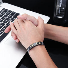 Stainless Steel Bracelets Men Wrist Band Black Grooved Rudder Silicone Mesh Link Insert Punk Wristband Casual Bangles