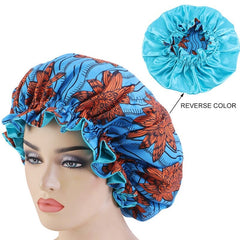 African Pattern Ankara Print Bonnet Women Night Sleep Cap Satin Lining Soft Extra Large Head Wear Ladies Headwrap Hair Care Hat