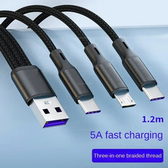 All Phones USB Charge Cable 3 Type-C 3 Micro USB Spliter Cord Fast Charging 5A For Mobile Phone Power Bank Charging Together 1.2m