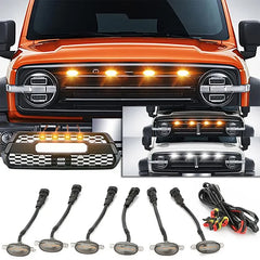 Universal Car Front LED Grill Lights Smoked Amber White 4LED Grill Light Eagle Eye Lamp for Off Road Trunk SUV Ford Toyota