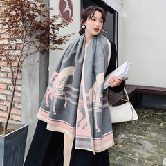 Luxury Horse Print Scarf Women Cashmere Winter Warm Scarves Brand Pashmina Shawls Lady Wraps Bufanda Thick Bandana