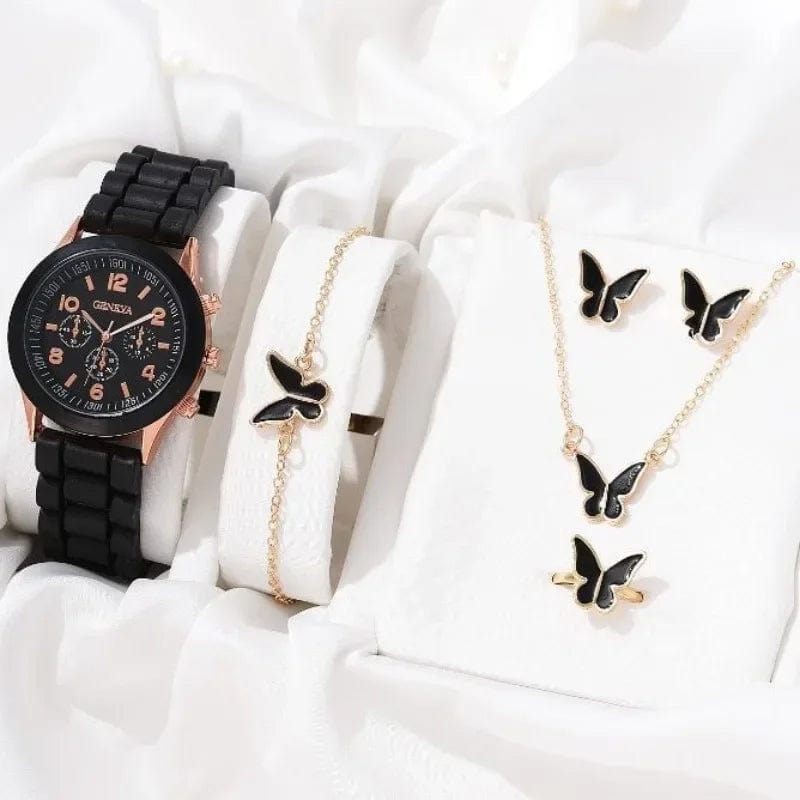 5/2PCS Set Luxury Watch Women Ring Necklace Earrings Rhinestone Wristwatch Female Casual Ladies Watches Bracelet Clock (No Box)