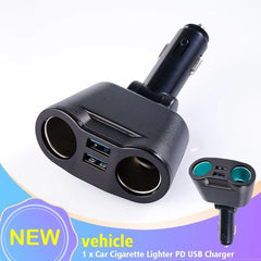 Car Cigarette Lighter 12V-24V Socket Splitter Blue Atmosphere Light PD QC3.0 2 USB Charger C Ports For Mobile Phone DVR Chargers