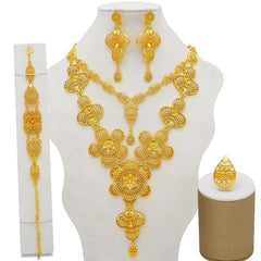 Dubai Jewelry Sets Gold Color Necklace & Earring Set For Women African France Wedding Party Jewelery Ethiopia Bridal Gifts