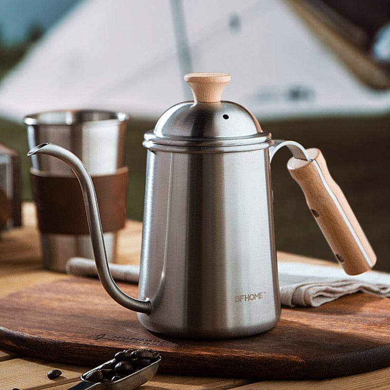 Coffee Hand Brewing Pot Wooden Handle 304 Non-stick Coat Food Grade Stainless Steel Fine Mouth Brew Pot Outdoor Coffee Make Tool - Wowza