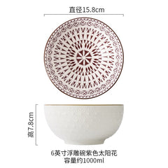 Nordic Style 6-inch Soup Bowl Underglaze Ceramic Tableware Household Instant Noodle Restaurant Simple Creative Embossed Ramen - Wowza