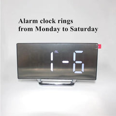 Curved Screen Digital Alarm Clock Temperature Date 2 Levels Brightness Adjustment Snooze Table Clock 12/24H Night Mode LED Clock