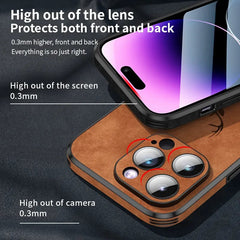 Luxury Deer Leather Phone Case For iPhone 14 13 12 15 Pro Max Lens Glass Bumper Shockproof Silicone Cellphone Cover Fundas Coque