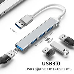 Mini USB Type C Hub 4Port Adapter USB3.1Multi Splitter 4in1 Docking Station UltraSlim SuperSpeed Aluminum For Computer Laptop PC