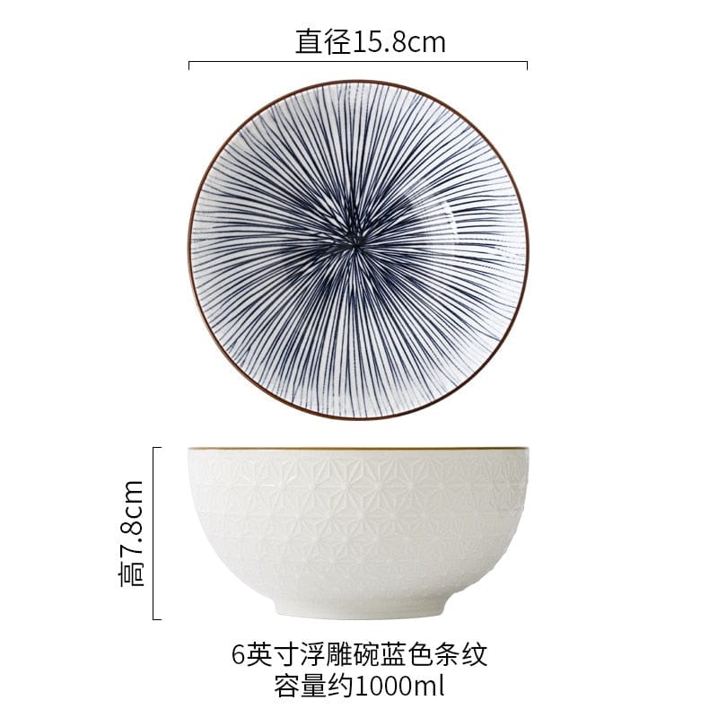 Nordic Style 6-inch Soup Bowl Underglaze Ceramic Tableware Household Instant Noodle Restaurant Simple Creative Embossed Ramen - Wowza