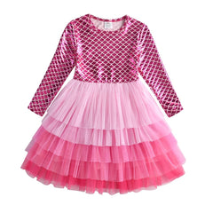 VIKITA Kids Tutu Dress for Girls Long Sleeve Party Prom Vestidos Toddlers Mermaid Unicorn Dresses Kids Princess Autumn Dress