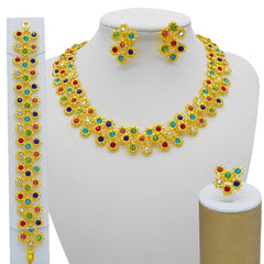 Dubai Jewelry Sets Gold Color Necklace & Earring Set For Women African France Wedding Party Jewelery Ethiopia Bridal Gifts