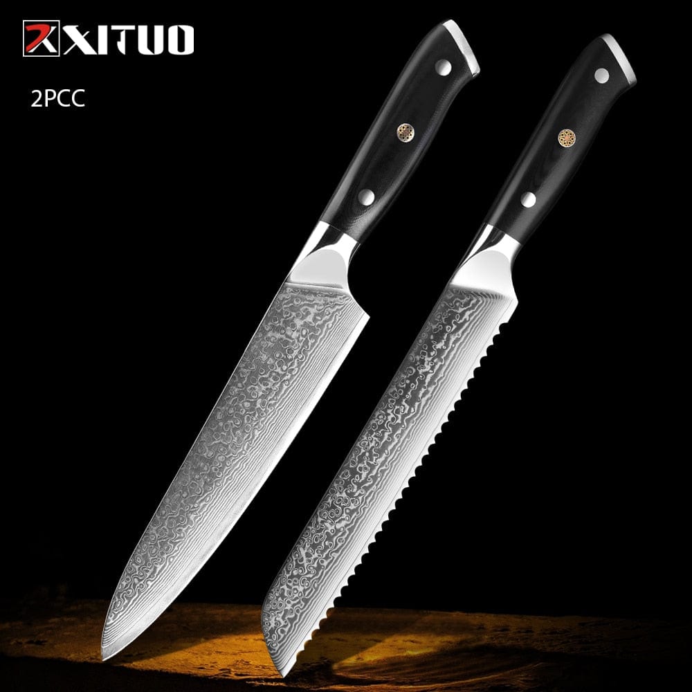 XITUO Damascus kitchen Knife 1-9PC 67 layers Japan Damascus steel Chef knife Sharp Sankotu Cleaver Boning Paring knife G10 handl - Wowza