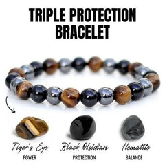 Natural Stone Bracelet Tiger Eye Triple Protection Hematite and Black Obsidian Bracelet Couples Bracelets Weight Loss Jewelry