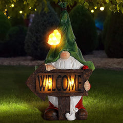 Outdoor Garden Dwarf Statue-resin Dwarf Statue Carrying Magic Ball Solar Led Light Welcome Sign Gnome Yard Lawn Large Figurine