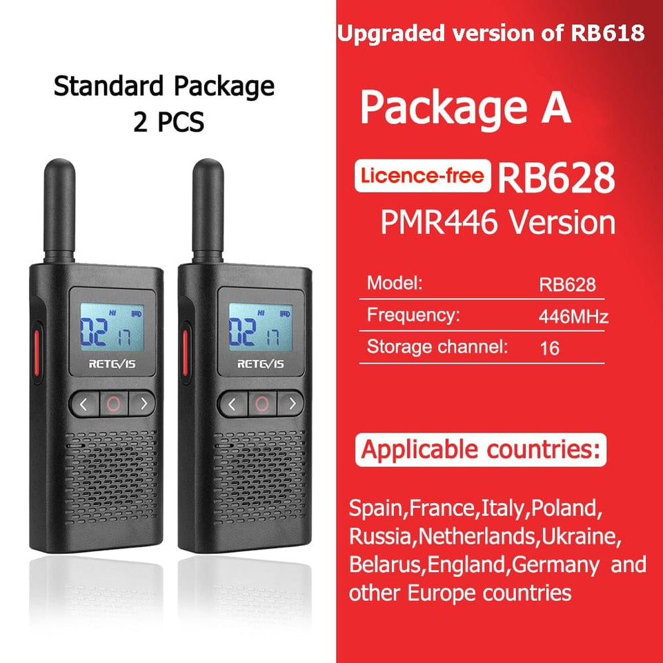 Retevis Mini Walkie Talkie Rechargeable Walkie-Talkie 2 pcs included PTT PMR446 Long Range Portable Two-way Radios For Hunting