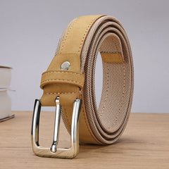 Men Suede Leather Belt With Oxford Fabric Strap Genuine Leather Luxury Pin Buckle Blue Belts For Men 3.5 cm and 4.0 cm Width