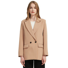 Autumn and spring women's blazer jacket casual solid color double-breasted pocket decorative coat