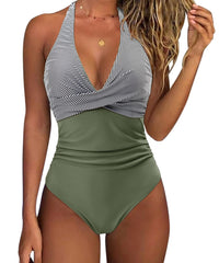 One Piece Swimsuit Women Tummy Control One Piece Swimsuits High Waisted Sexy Halter Bathing Suits XL Push Up Swimwear Women 2023