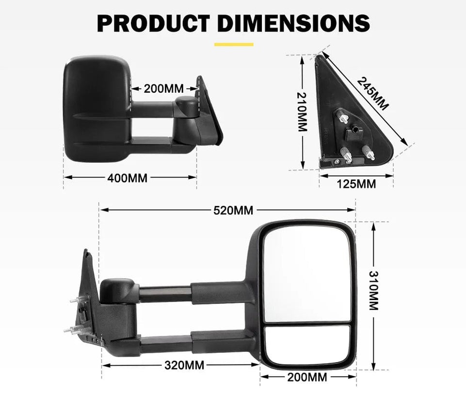 SAN HIMA Towing Side Rearview Mirror Extendable Towing Mirrors for Nissan Patrol GU Y61 1997- 2016
