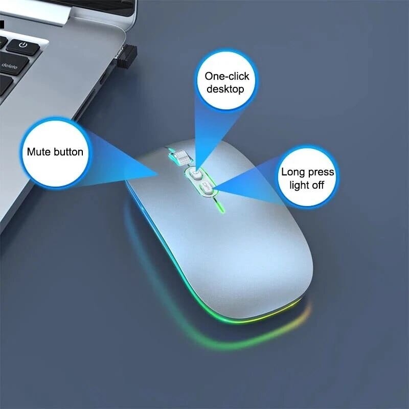 Wireless Mouse Dual Mode Bluetooth 2.4G One-Click Desktop Function Type-C Rechargeable Silent Backlight Mice for Laptop PC New