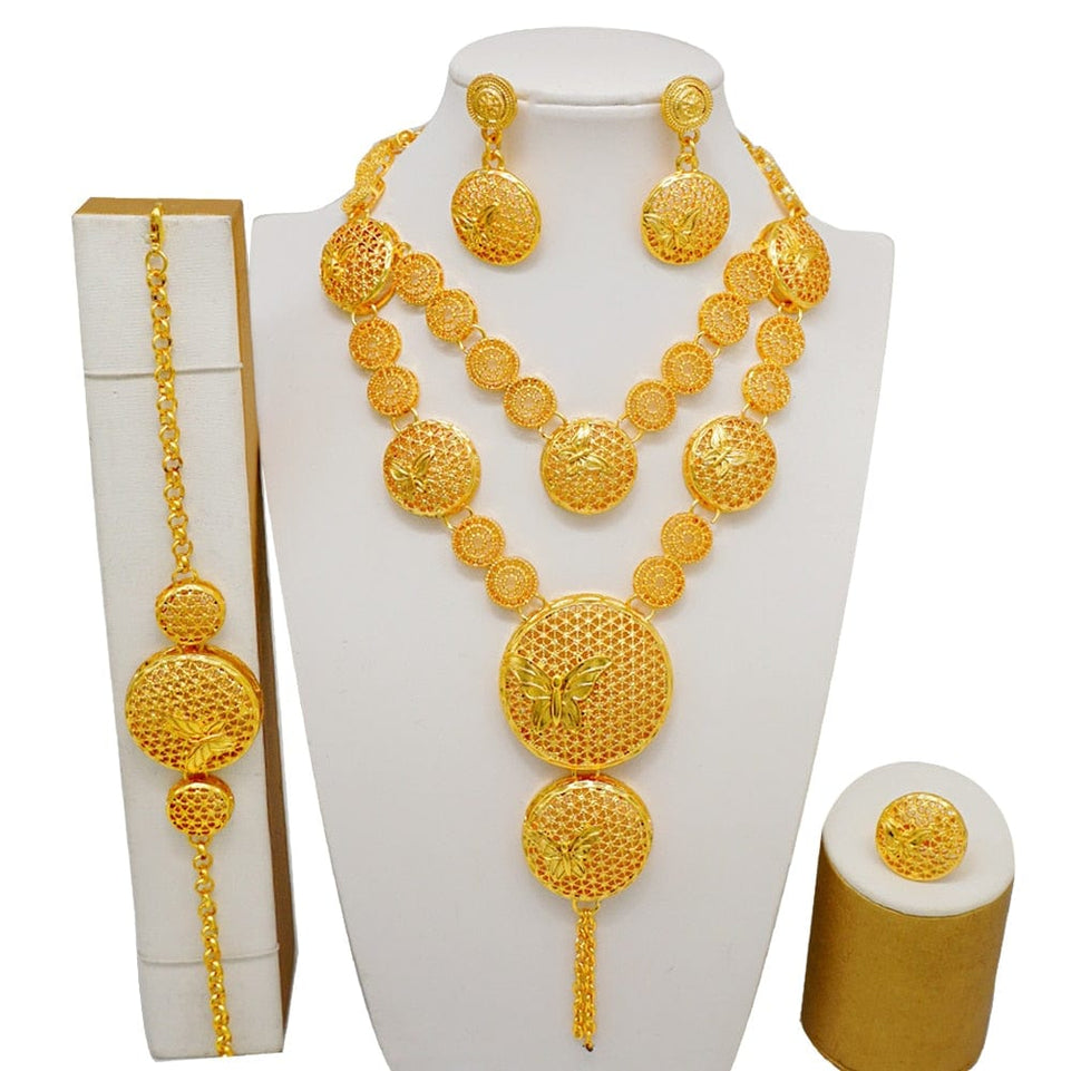 Dubai Jewelry Sets Gold Color Necklace & Earring Set For Women African France Wedding Party Jewelery Ethiopia Bridal Gifts