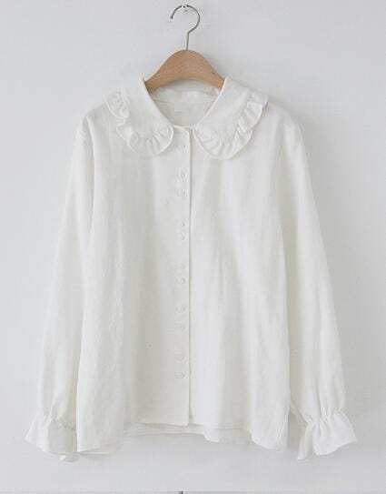 Basic Shirts Blouses Hot Sales 2019 Women Fashion Design Korean Preppy Style Flare Sleeve Peter Pan Collar White Button Shirt
