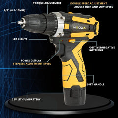 Cordless Drill Rechargeable Electric Screwdriver Lithium Battery Household Multi-function 2 Speed Power Tools