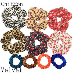 Scrunchies Set Hair Accessories Velvet Chiffon ties band Sequins organza Ponytail Holder Headwear No Crease Leopard Solid  10pcs