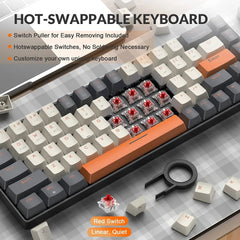 Wireless Mechanical Keyboard Bluetooth Dual Mode Hot-Swappable Mini 68-Key Red Switch for PC PS4 Xbox iPhone iPad