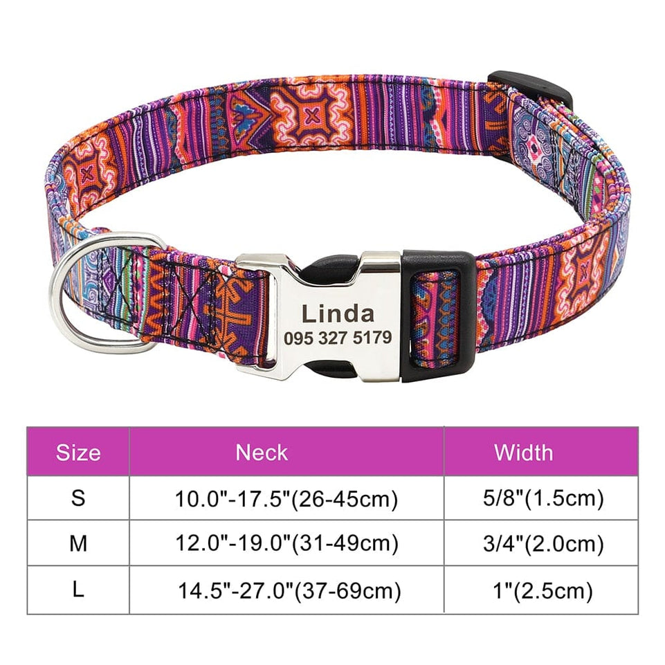 Customized Printed Pet Collar Nylon Dog Collar Personalized Free Engraved Puppy ID Name Collar for Small Medium Large Dogs Pug - Wowza